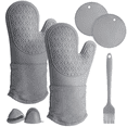 thumbnail image 1 of Sunfry Oven Mitts with Hot Pads Potholders Set, Silicone Oven Gloves  Set for Baking Cooking, 7 Pcs, 446℉ High Heat Resistant, Gray, 1 of 7