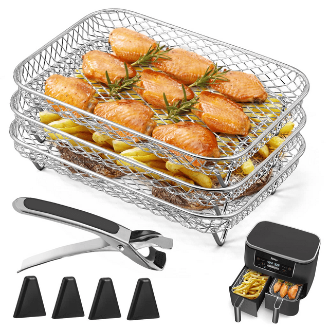 Sunfry Rectangular Stainless Steel Air Fryer Racks, 3 Stackable Air