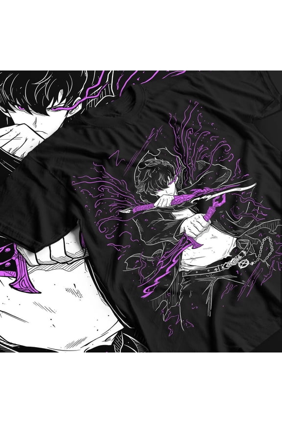 Sung Jin-Woo Shadow Monarch Graphic Tee - Solo Leveling Purple Daggers Anime Shirt