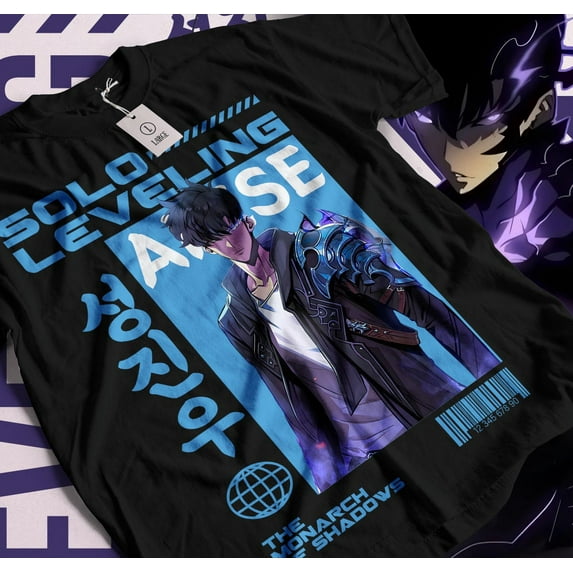 Sung Jinwoo Hunter T-shirt, Solo Leveling Manga Anime Shirt,Black color,size 2XL