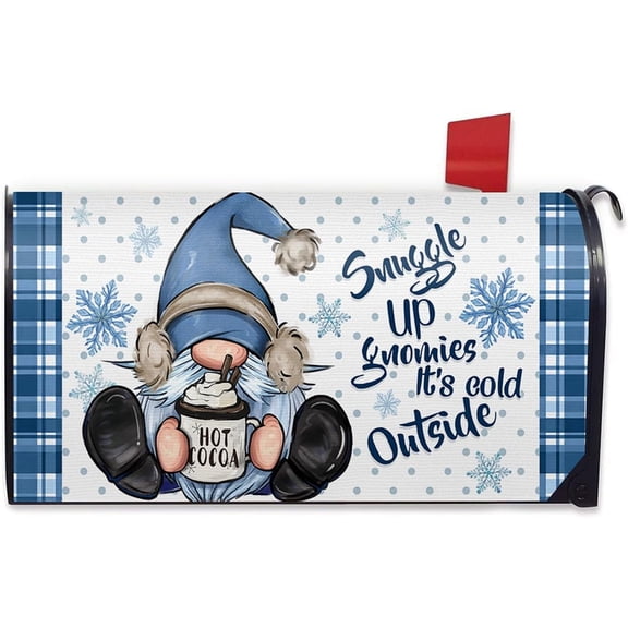 Sunggle Up Gnomies It''s Cold Outside Mailbox Cover Magnetic Standard Size 21"x18", Winter Gnome Polka Dots Decorative Post Letter Box Decor, Snowflake Farmhouse Garden Outdoor Decoration