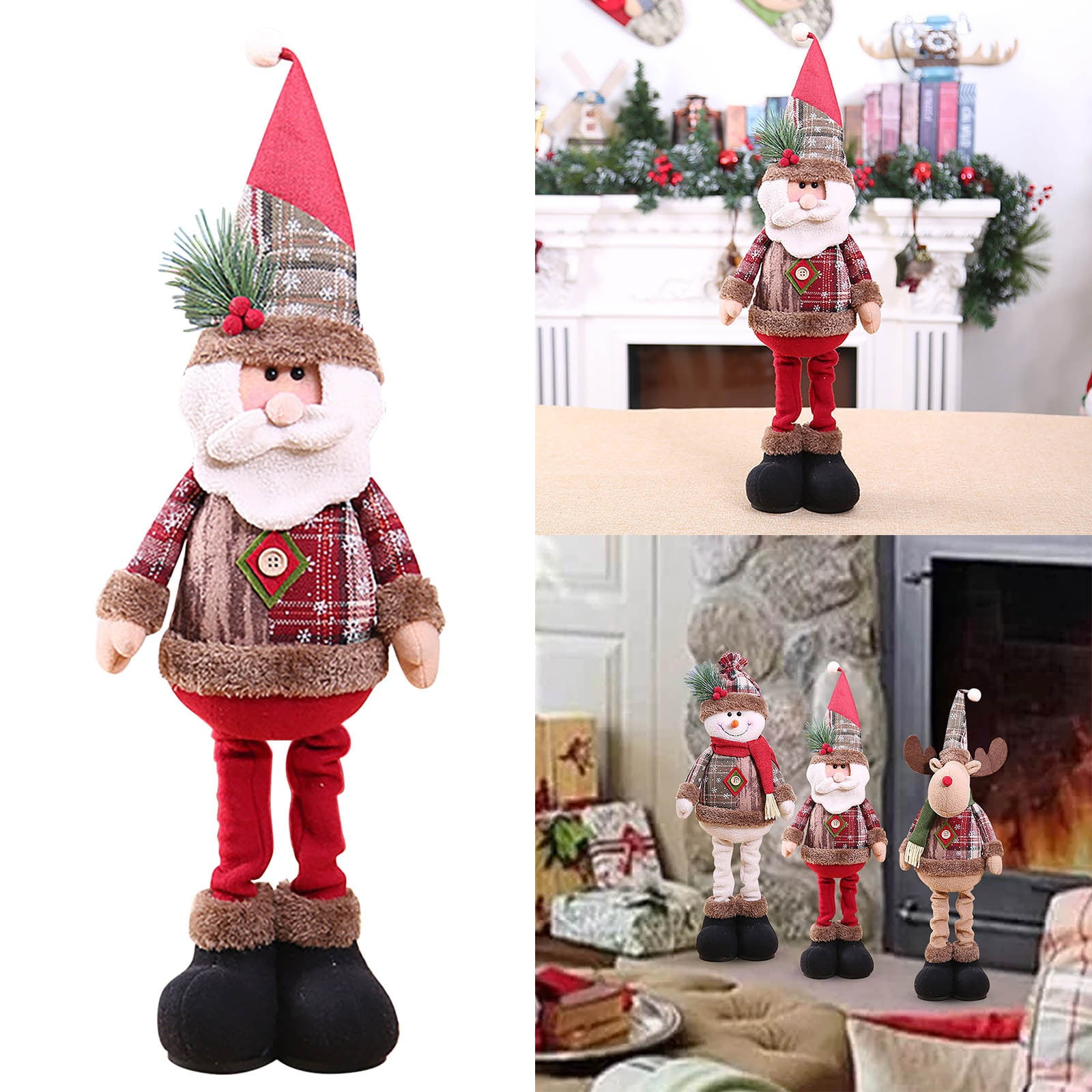 Sunggoko Ornament Display Stand Christmas Retro Snowflake Plaid