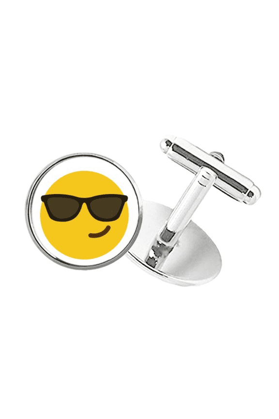 Sunglass Cool Yellow Cute Online Chat Round Button Cuff Clip Stud Cufflinks