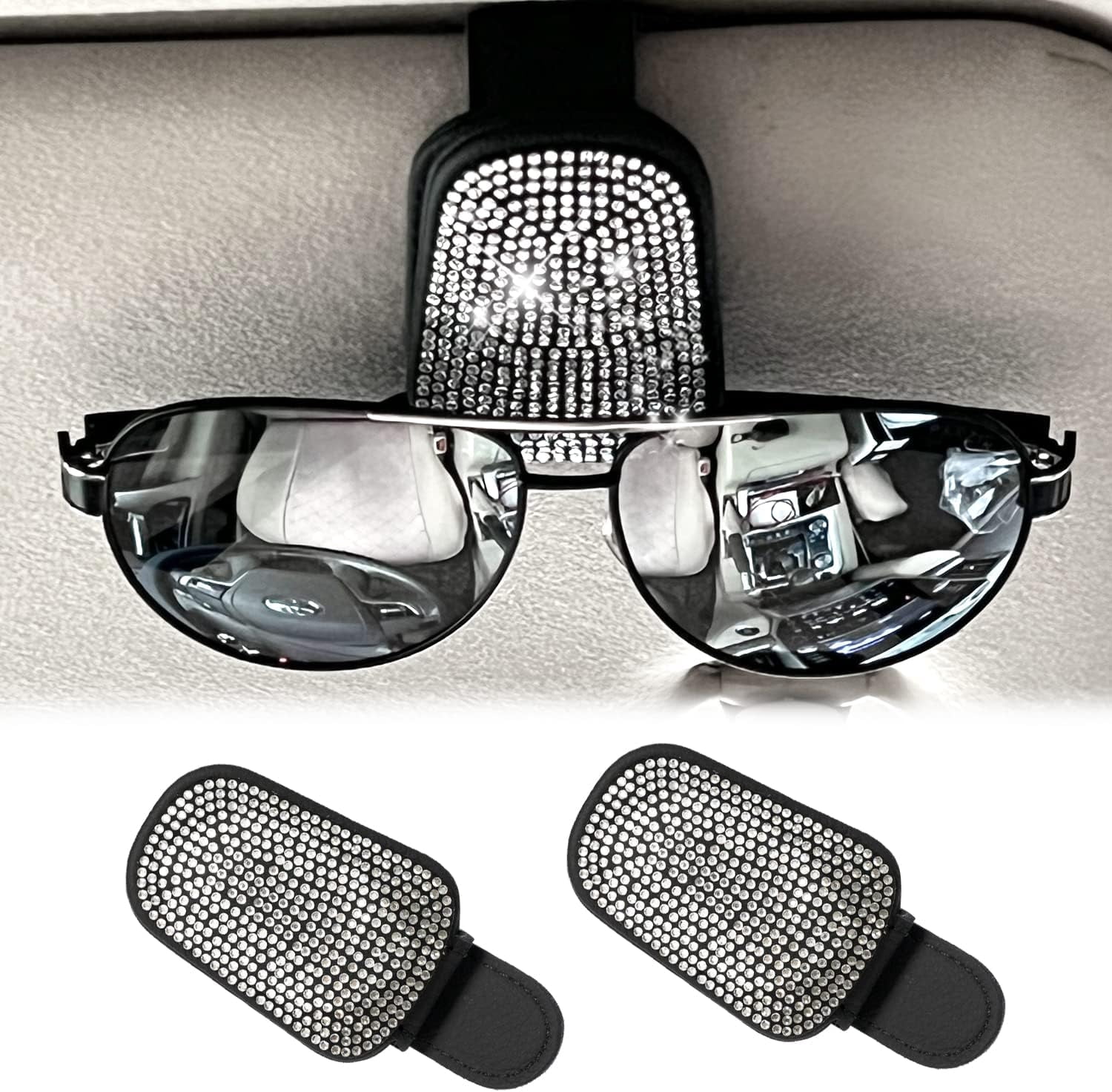 Cheap Visor Bling Crystal Rhinestones Car Sun Visor Glasses With Double-Ended Ticket Clip Holder