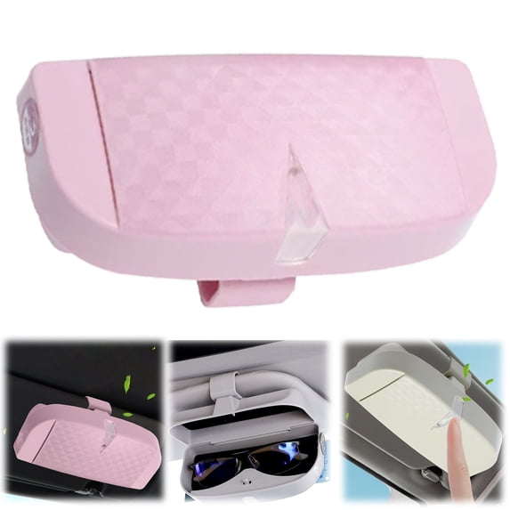 Sunglass Holder for Car Visor Clip, Car Visor Mount Glasses Organizer, Durable Hard Shell Sunglasses Holder Clip, Auto Eyewear Storage Case, Multifunctional Vehicle Spectacle Holder,Pink