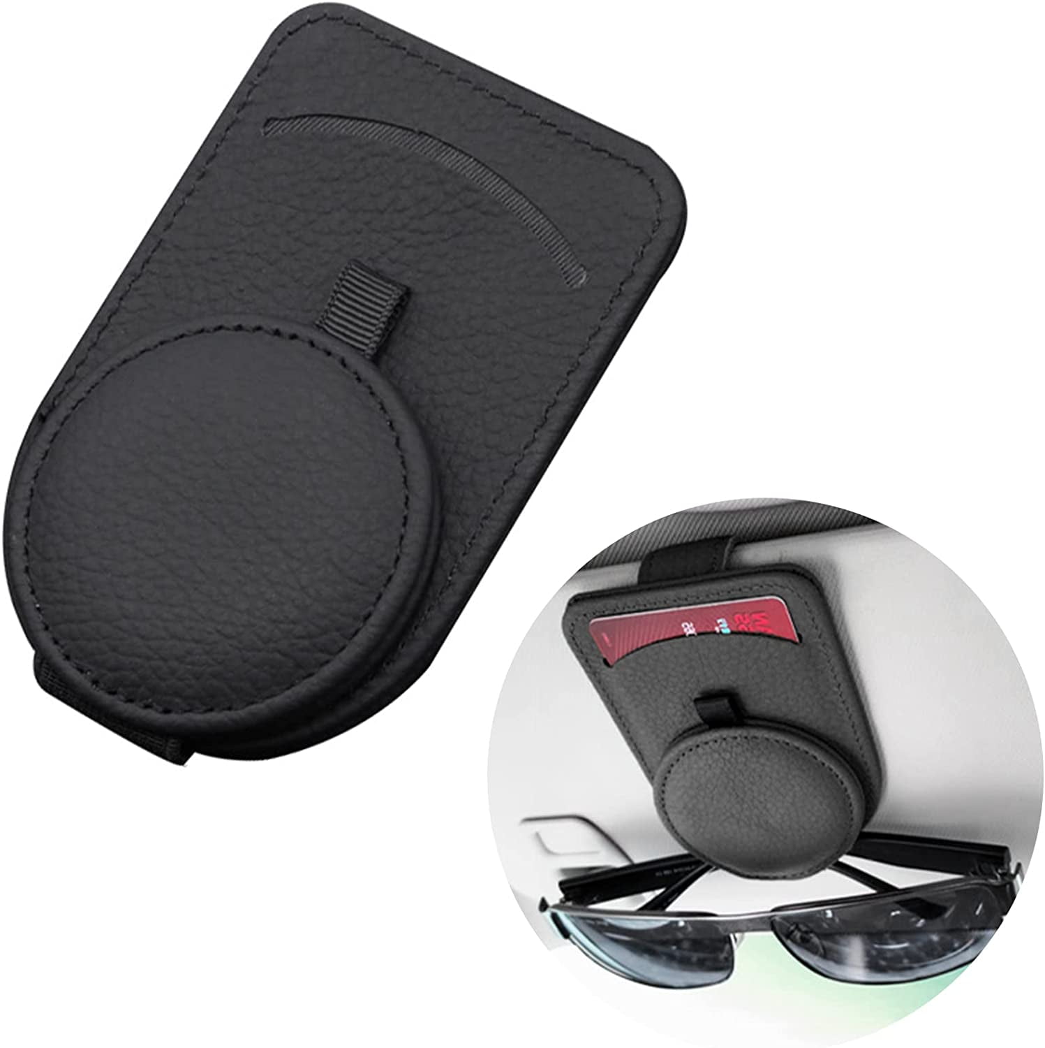 Car Visor Sunglass Holder - Leather Magnetic Closure Case, Universal Fit For Sun Visor, Black/White/Orange/Brown