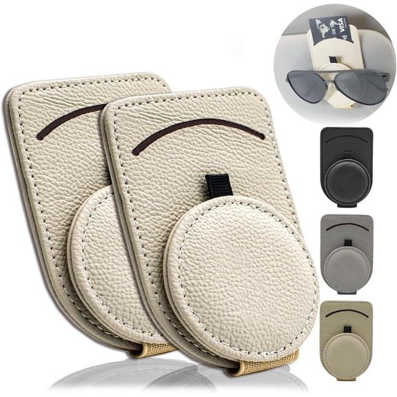 Sunglass Holder for Car Visor, Magnet Adsorbed Sunglasses Holder for Car Accessories Parts, Leather Car Sunglass Holder, Car Visor Sunglasses Clip for Glasses Cards (1PCS, Black)