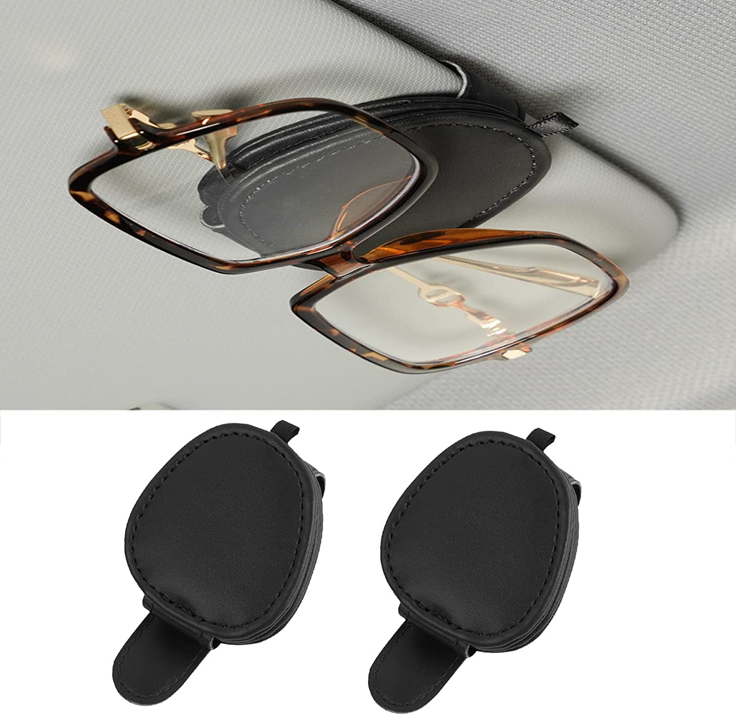 Sunglass Holder for Car, Leather Eyeglass Hanger Mount Clip