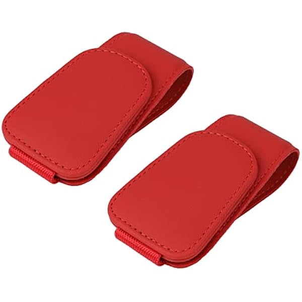 Sunglass Holder for Car Visor Sunglasses Clip Magnetic Leather Glasses Eyeglass Holder Interior Car Accessories for Woman Man - 2 Packs Red