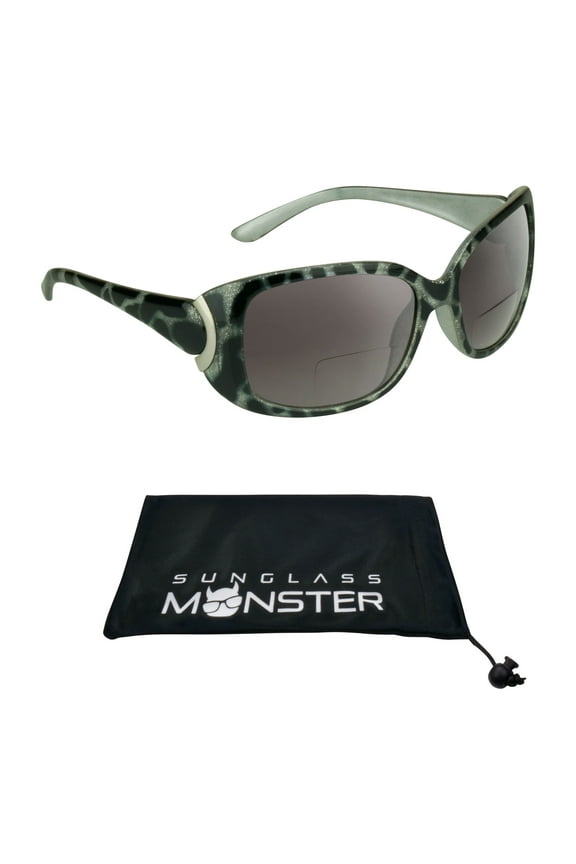 Women Bifocal Reading Sunglasses Oversized Cheetah Pattern Black