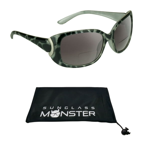 Sunglass Monster Women Bifocal Reading Sunglasses Oversized Cheetah Pattern Black