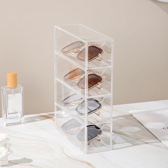Sunglass Storage Box, Acrylic Eyeglass Organizer, Make-up Storage Drawer Tray, Jewelry Trays, Easy Access 4-Layer Transparent Visual Sunglasses Case Home Office Using