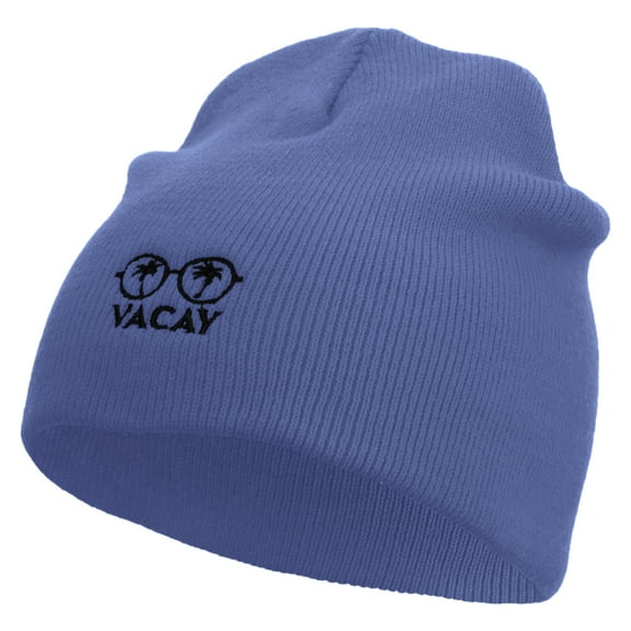 Sunglass Vacay Embroidered 8 Inch Short Beanie - Sky Blue OSFM