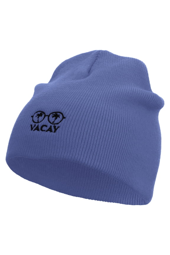 Sunglass Vacay Embroidered 8 Inch Short Beanie - Sky Blue OSFM