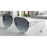BOTTEGA VENETA BV1066S 001 Pilot Navigator Silver Blue 65 mm Womens Sunglasses