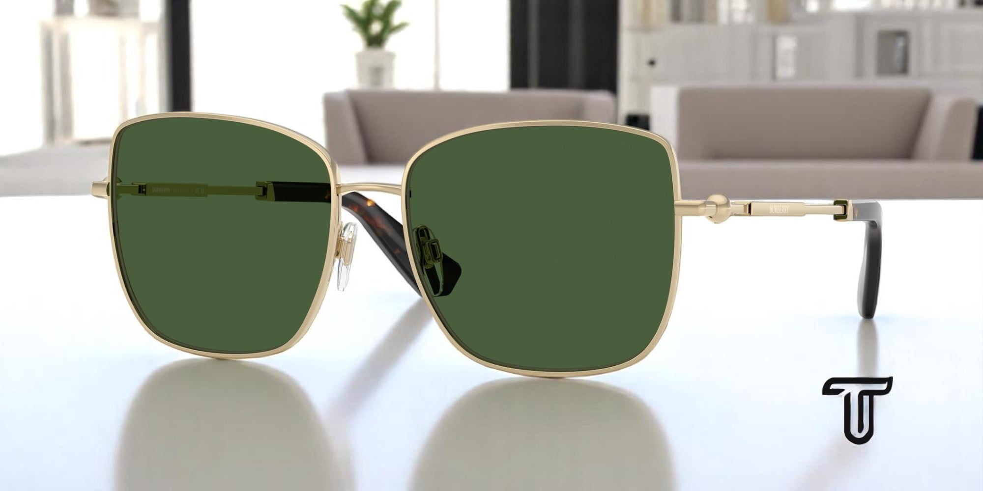 BURBERRY BE3158 110971 Light Gold Dark Green 58 mm Women display picture 1