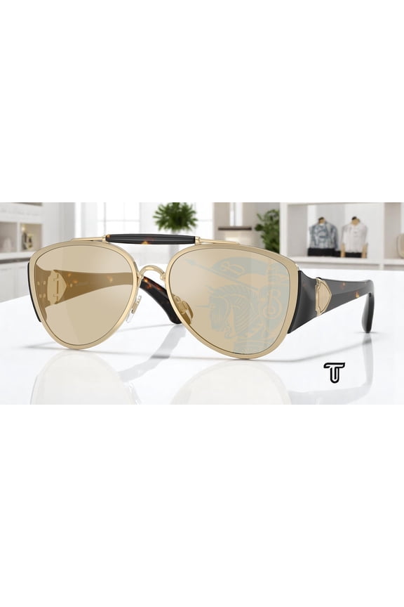 Sunglasses Burberry BE 3161 1109P4 Light Gold Dark Brown Tampo Go