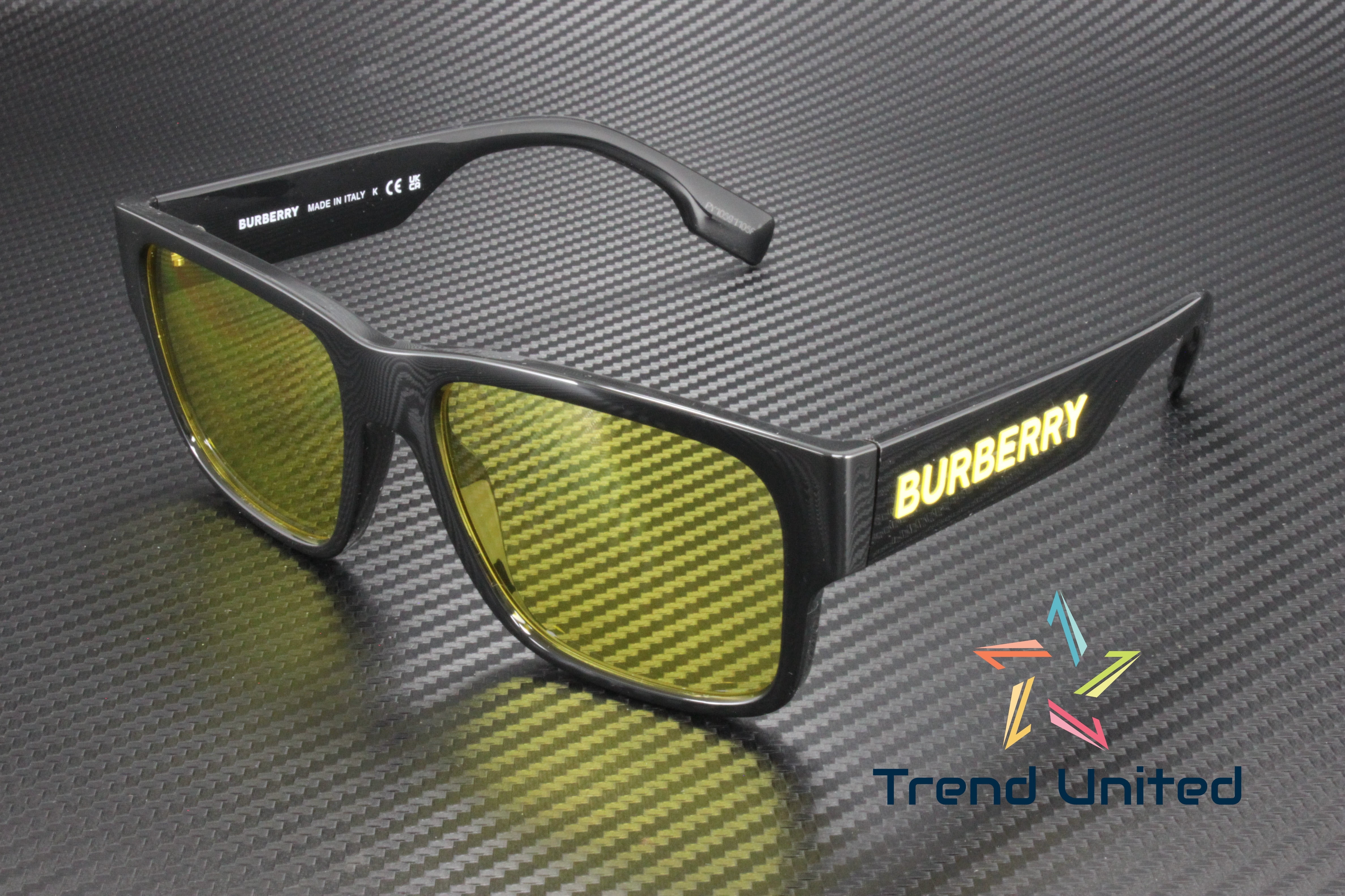 BURBERRY BE4358 300185 Knight Black Yellow 57 mm Men's Sunglasses