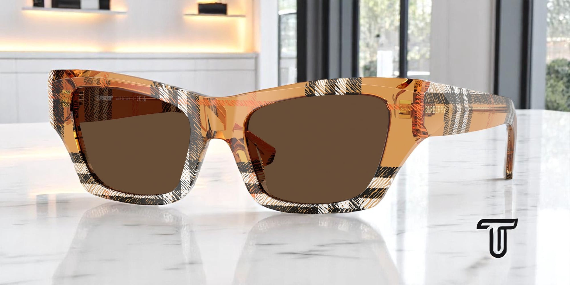Burberry BE 4441U Plastic Womens Cat-Eye Sunglasses Check  display picture 2