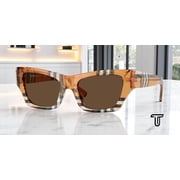 Burberry BE 4441U Plastic Womens Cat-Eye Sunglasses Check Sand 52mm Adult