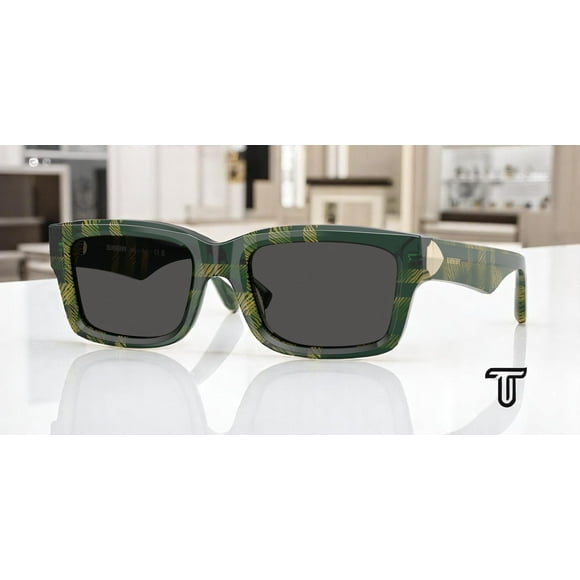 BURBERRY BE4443 412587 Check Green Dark Grey 55 mm Women's Sunglasses