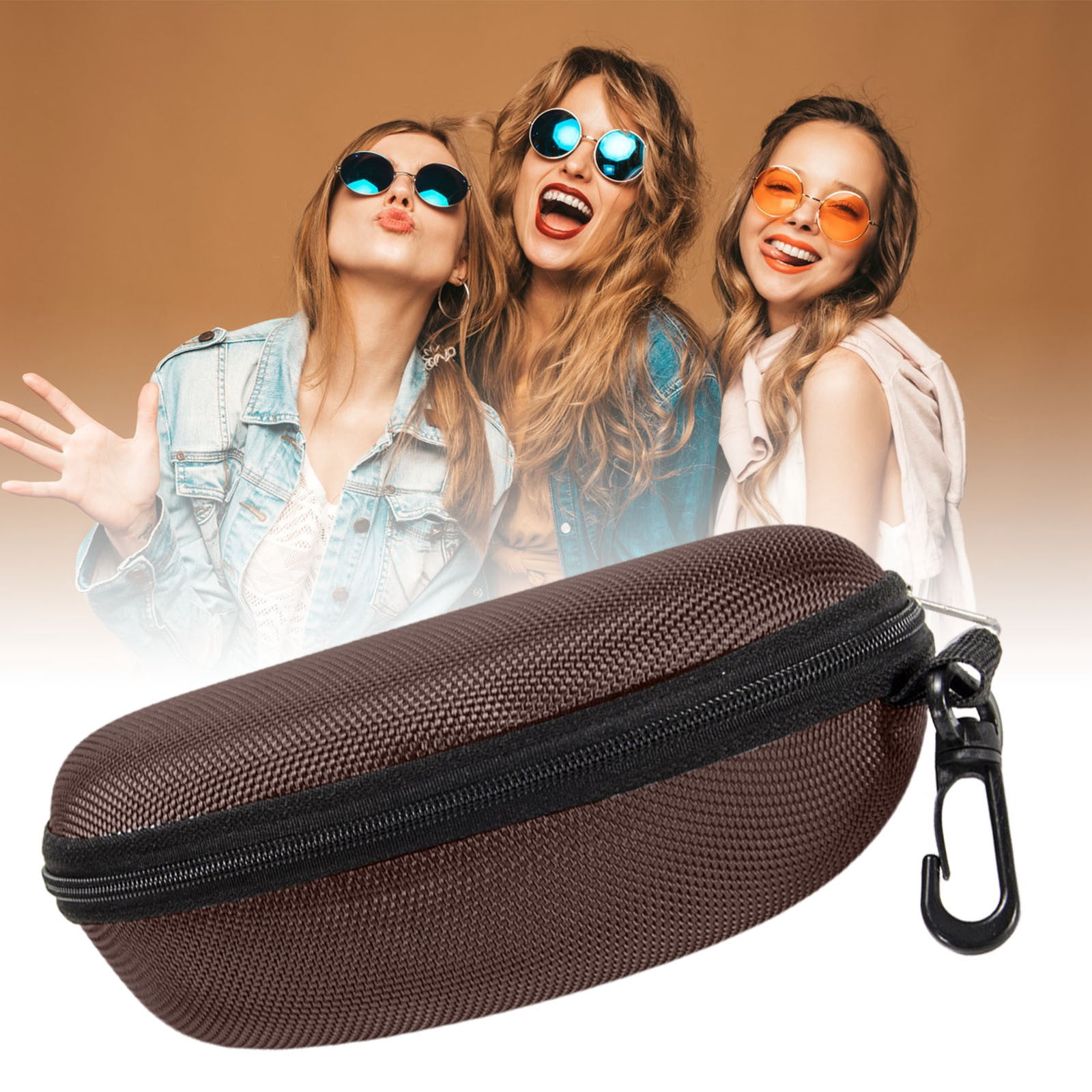 Sunglasses Case Portable Travel Zipper Eyeglasses Case With Hook, Hard ...