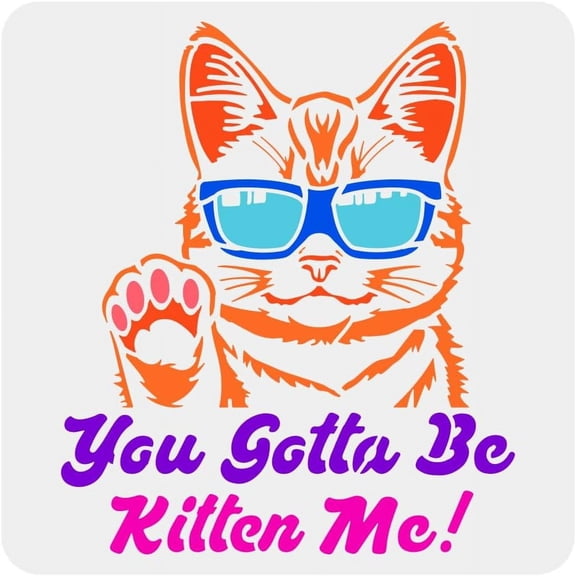 Sunglasses Cat Stencil 11.8x11.8inch Waving Cat Decoration Templates for Wall Tiles Floor Paper Furniture WoodMixed Color