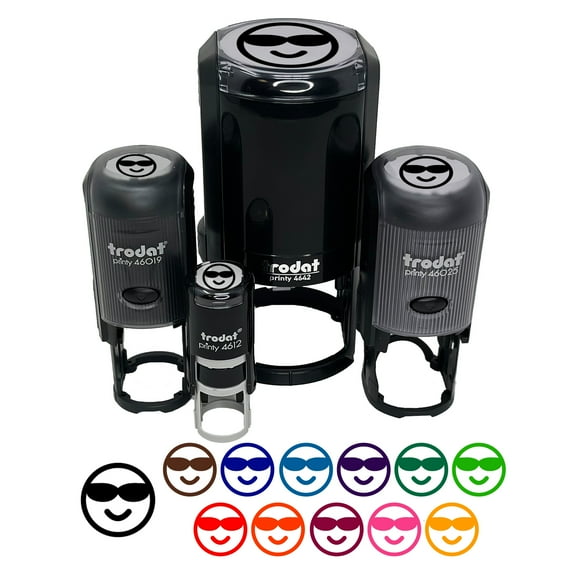 Sunglasses Cool Smile Happy Emoticon Self-Inking Rubber Stamp Ink Stamper - Purple Ink - Mini 1/2 Inch
