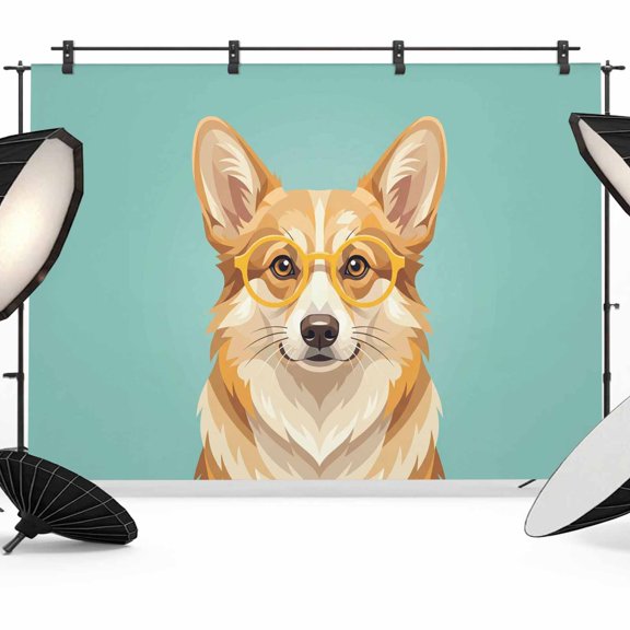 Sunglasses Corgi Photography Backdrop 12x8FT, Retro Funny Corgi Green Background Photo Backdrops, Background for Photography Studio Photo Studio Background, Back Drop for Photoshoot
