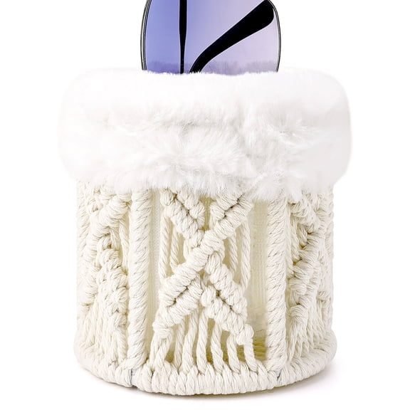 Sunglasses Desk Holder Stand Compatible with Extra Large Glasses, White Cotton Rope Eyewear Desk Display with Plush Lining