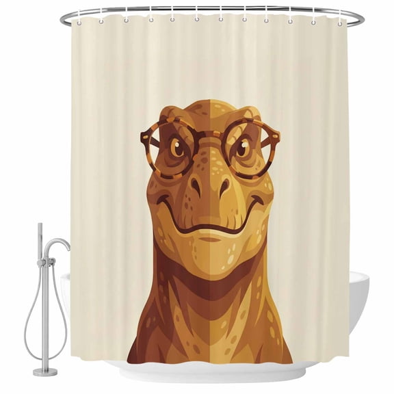 Sunglasses Dinosaur Shower Curtain, 36" x 72", Vintage Funny Dinosaurs Linen Texture Waterproof Bathroom Curtain Washable Shower Curtain Set with 12 Hooks