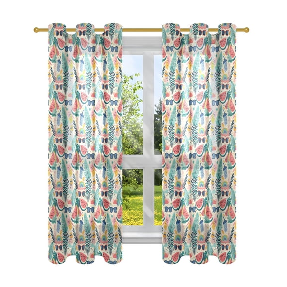 Sunglasses Drink Watermelon Leaf Sheer Curtains Grommet Drapes Light Filtering for Bedroom Living Room 2 Panels 42" x 63"