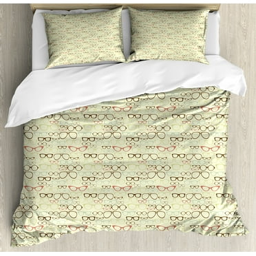 Sunglasses Duvet Cover Set, Continuing Eye Accessories in Various Shapes and Colors Scattered, Decorative 3 Piece Bedding Set with 2 Pillow Shams, Calking Size, Cream and Multicolor, by Ambesonne