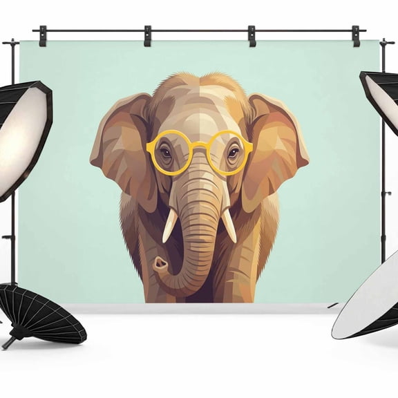 Sunglasses Elephant Photography Backdrop 7x5FT, Retro Funny Elephant Green Background Photo Backdrops, Background for Photography Studio Photo Studio Background, Back Drop for Photoshoot