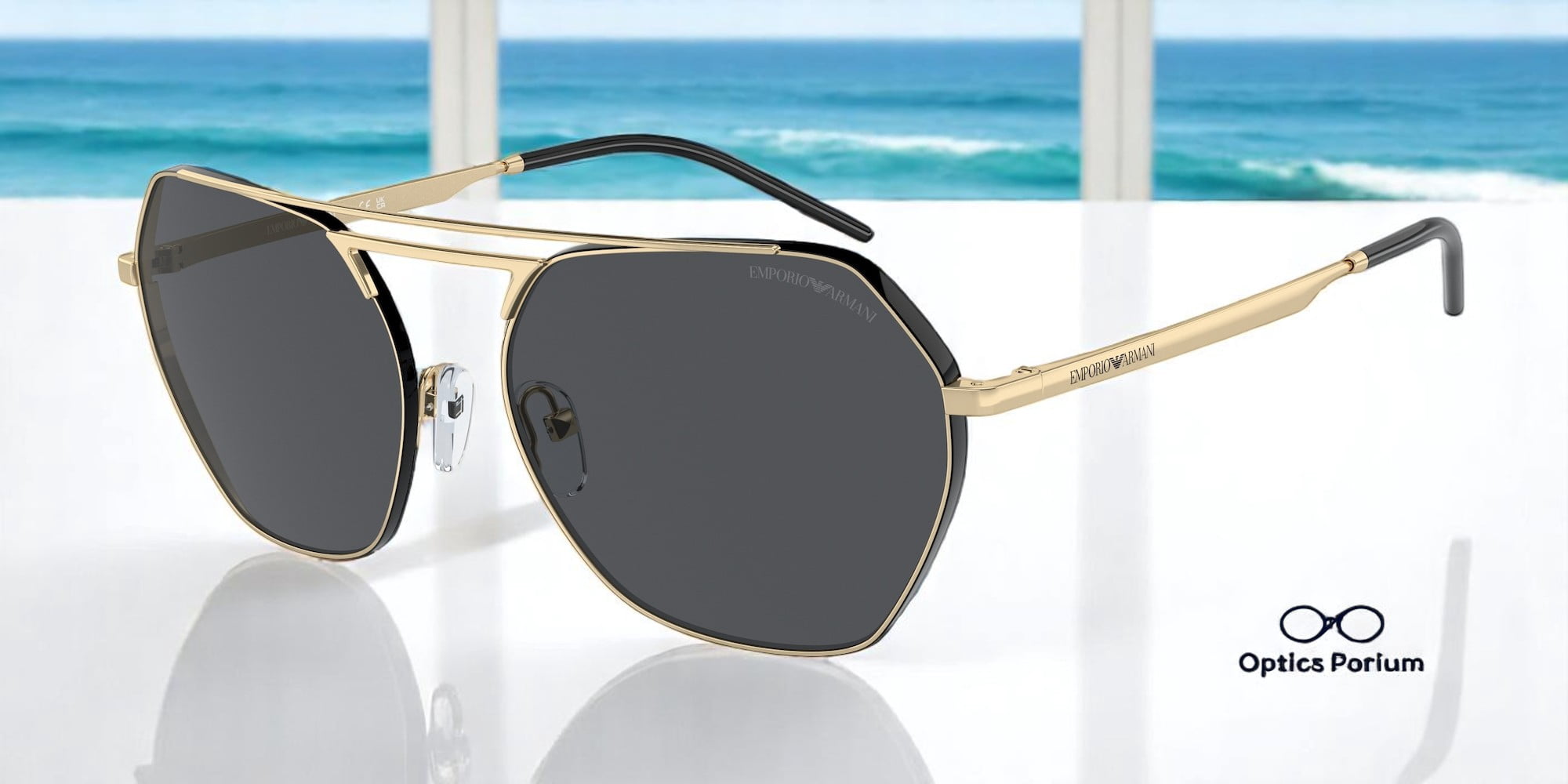 EMPORIO ARMANI EA2148 301387 Shiny Pale Gold Dark Grey 56 mm 