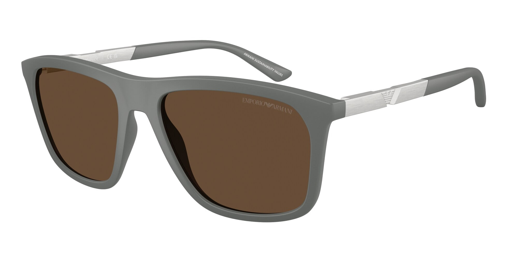 Emporio Armani EA4237 620573 57mm Rectangle Sunglasses Men's Matte Grey/Aluminum