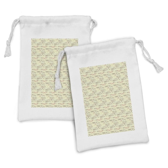Sunglasses Fabric Pouch Set of 2, Continuing Eye Accessories in Various Shapes and Colors Scattered, Small Drawstring Bag for Toiletries Masks and Favors, 9" x 6", Cream and Multicolor, by Ambesonne
