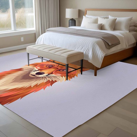 Sunglasses Fox 6x9 Rug for Dining Room Table and Chair Setup, Retro Funny Fox Purple Background Low Pile Washable Non Slip Rectangle Area Rug