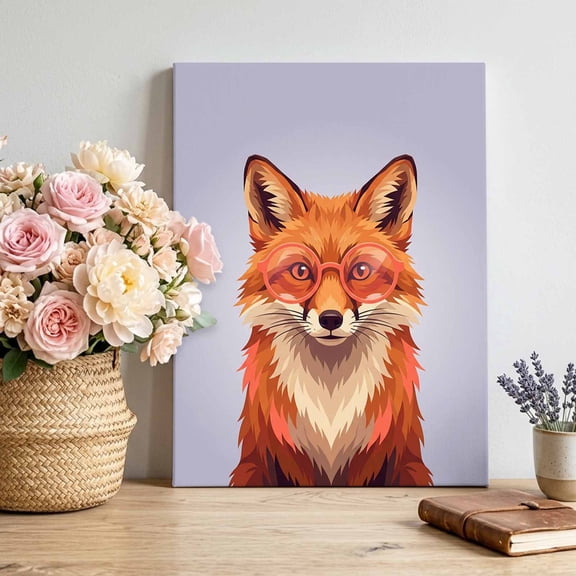 Sunglasses Fox Canvas Wall Art Framed Wall Decor for Living Room Bedroom Bathroom, Retro Funny Fox Purple Background Canvas Pictures Ready to Hang Decor, 22"x28"