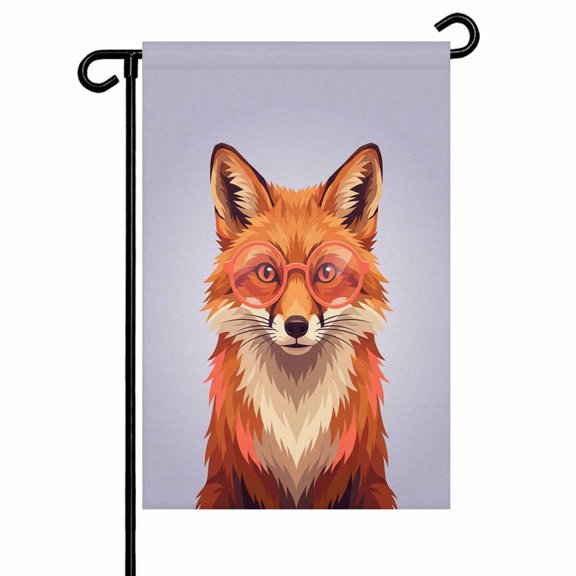 Sunglasses Fox Garden Flag 12x18 Inch Retro Funny Fox Purple Background Double Sided Small Decorative Garden Flags for Outside, Outdoor Yard Porch Lawn Decoration