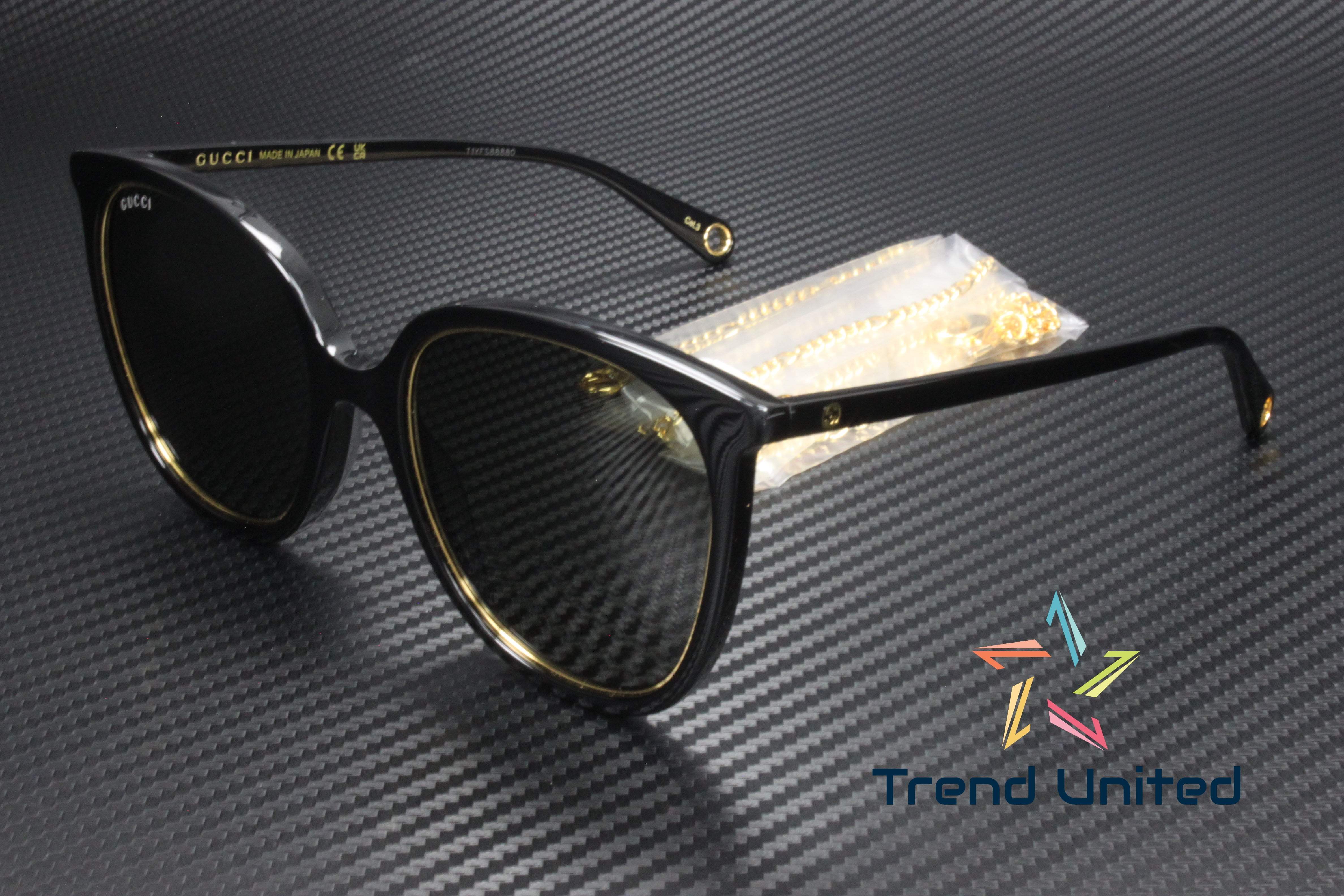 GUCCI GG1076S 001 Round Oval Panthos Acetate Black Grey 56 