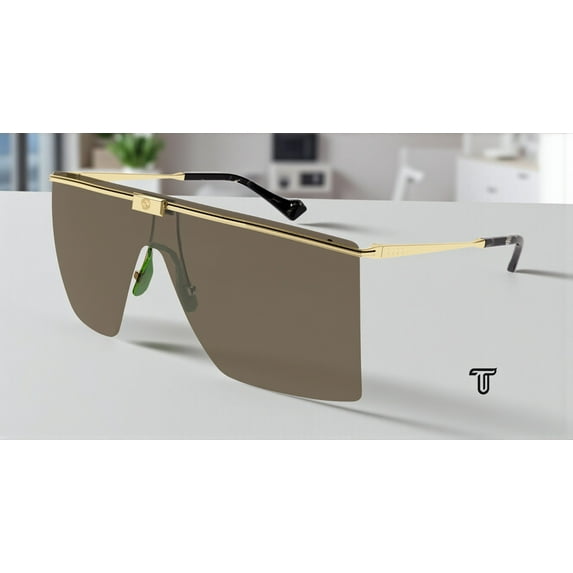 GUCCI GG1096S 002 Mask Gold Shiny Brown 99 mm Men's Sunglasses