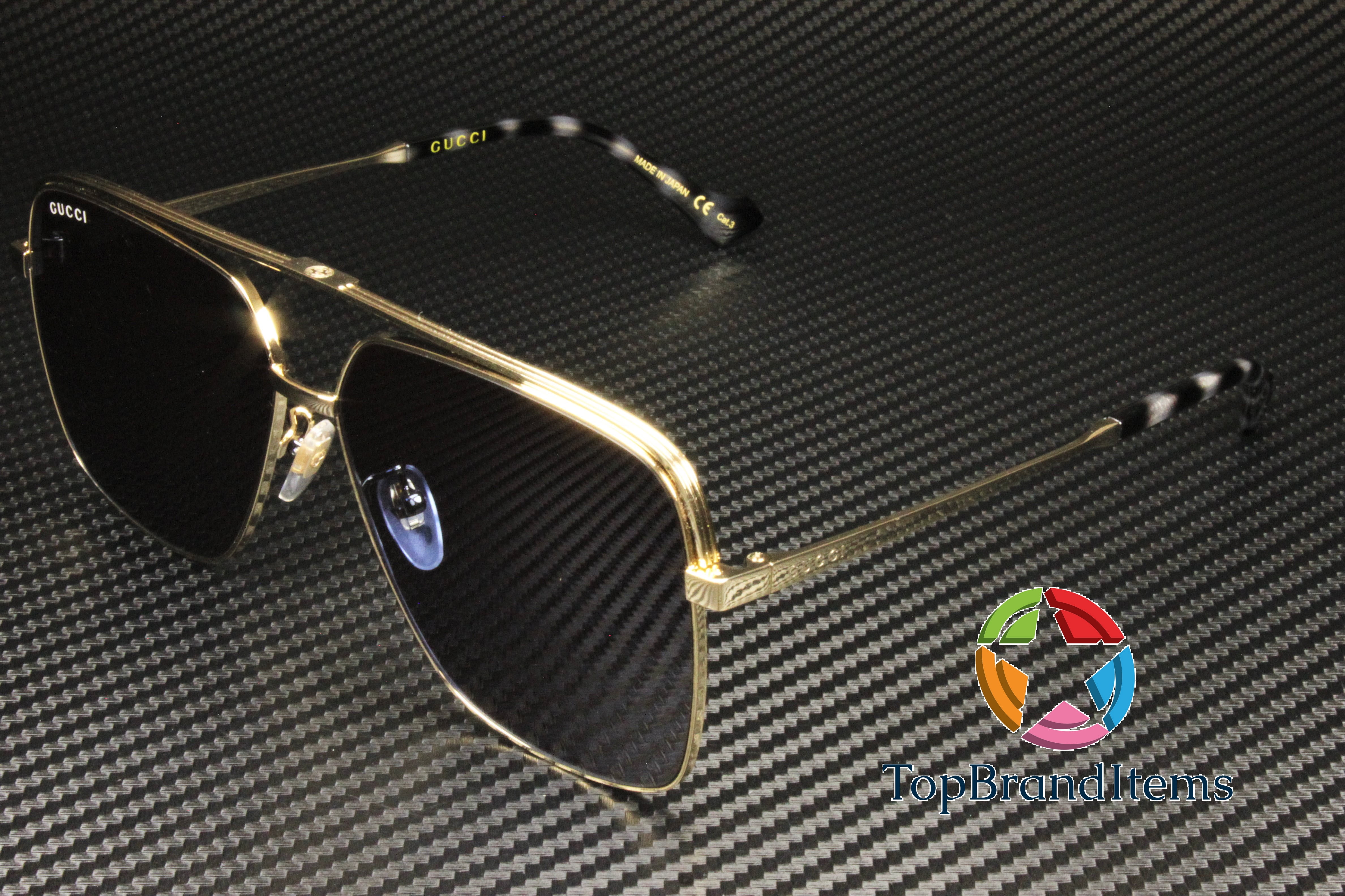 GUCCI GG1099SA 002 Pilot Gold Shiny Blue 61 mm Men display picture 3
