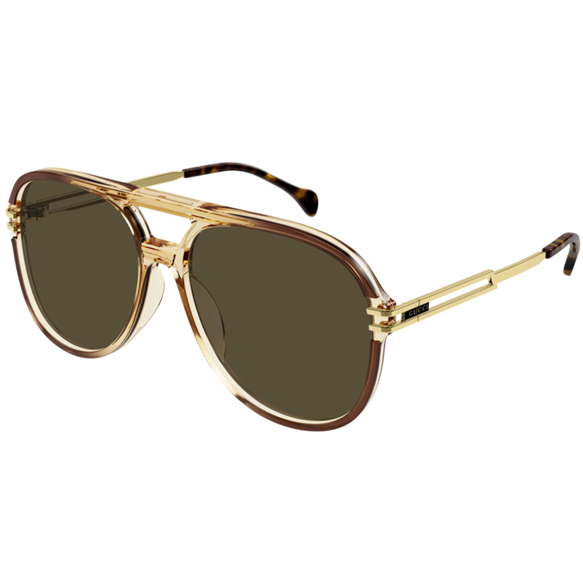 Gucci GG 1104S 002 Aviator Pilot Brown and Gold Sunglasses Brown Lenses NEW Gucci Details GG1676S 60MM Pilot Sunglasses | Saks Fifth Avenue main image 4