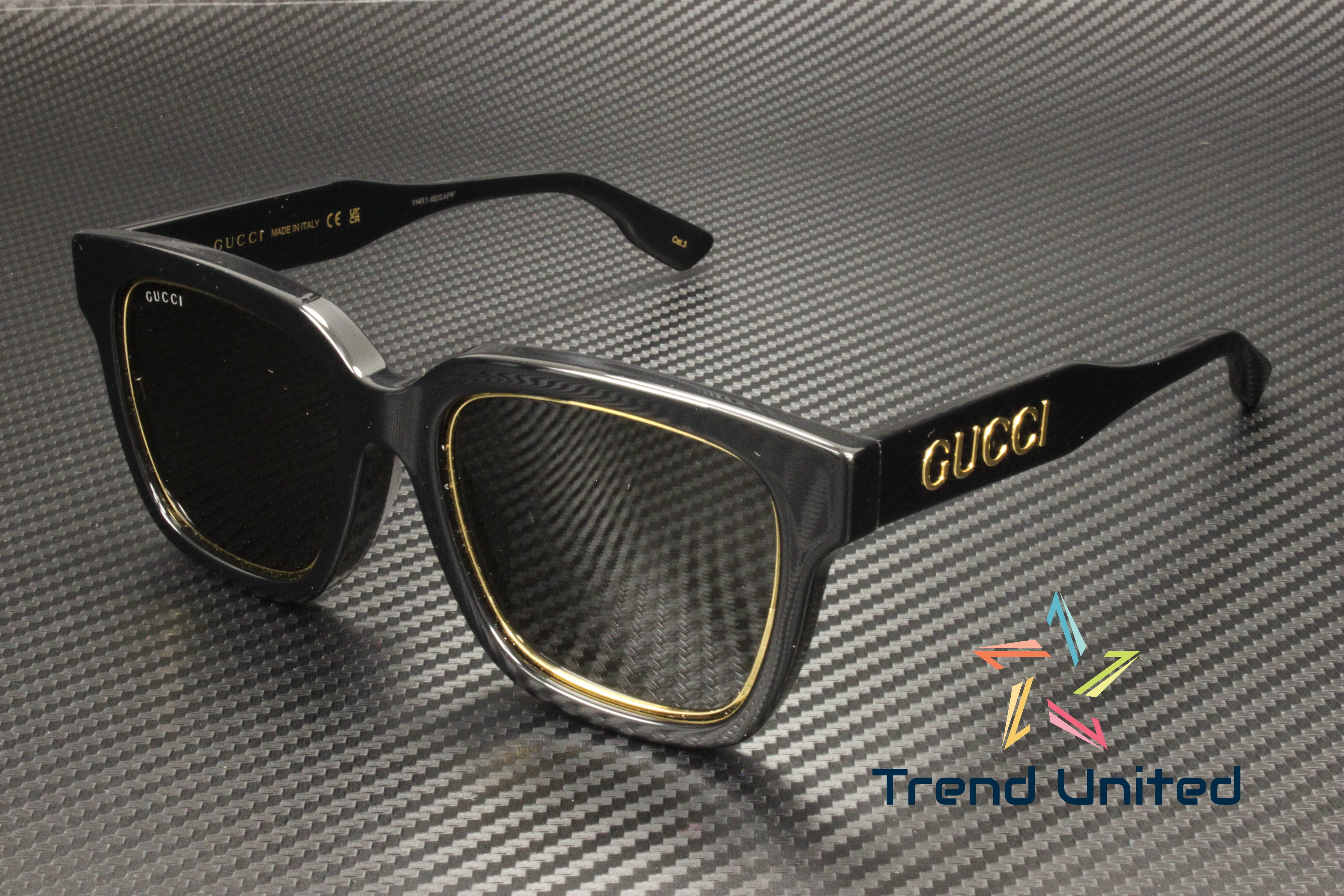 GUCCI GG1136SA 001 Round Oval Panthos Acetate Black Grey 52mm Women's Sunglasses