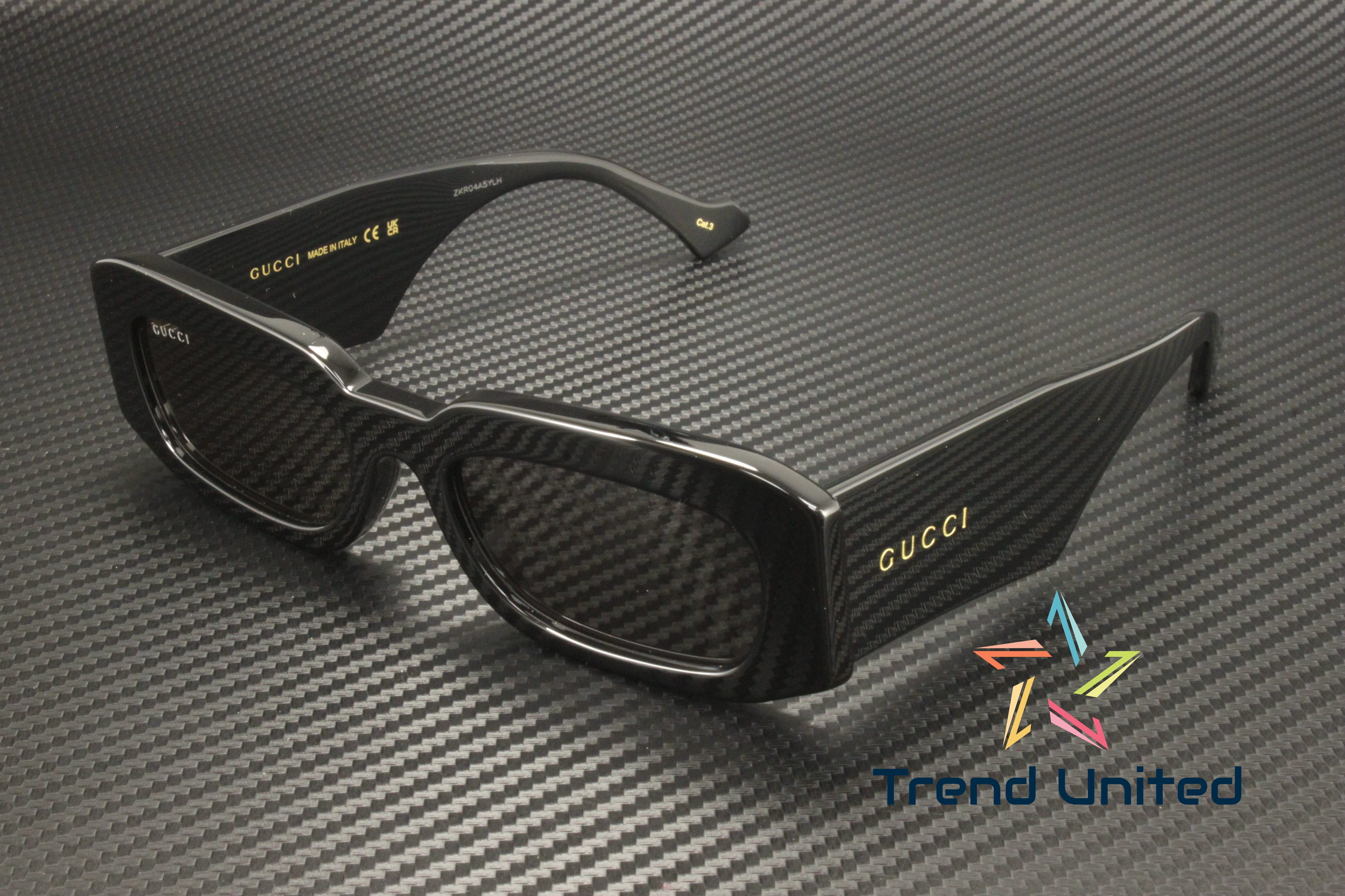 GUCCI GG1426S 001 Rectangular Squared Acetate Black Grey 54 mm Men's Sunglasses