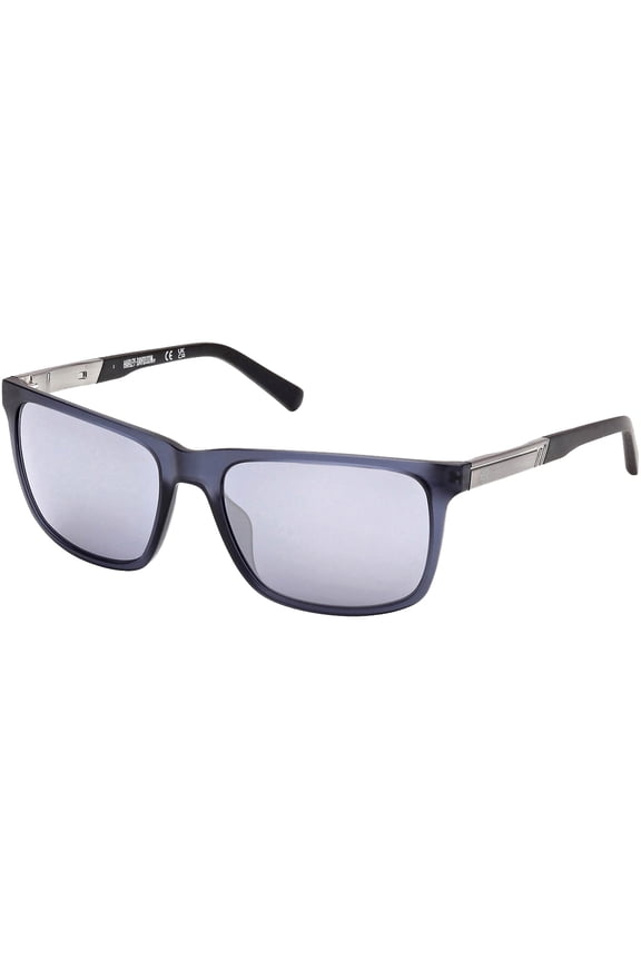 Harley Davidson Men's Translucent Matte Blue Square Sunglasses with Mirror Lens - HD00020 85X