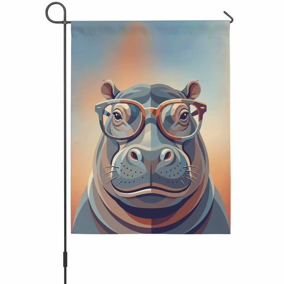 Sunglasses Hippo Garden Flag 12 x 18 Inches, Vintage Funny Hippo Gradient Red Blue Texture Weather Proof Outdoor Patio Flags Double Sided Small Garden Decoration for Yard Outside Home