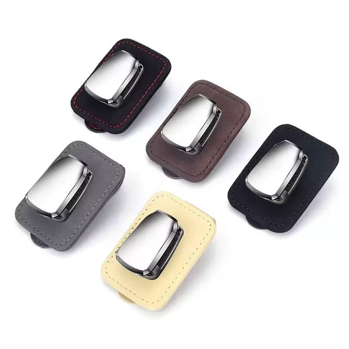 Sunglasses Holder for Car, One-Handed-Operation Leather Sunglasses Clip for Car Sun Visor, 5Pack Durable Eyeglasses Holder and Ticket Card Clip, Auto Interior Car Visor Accessories