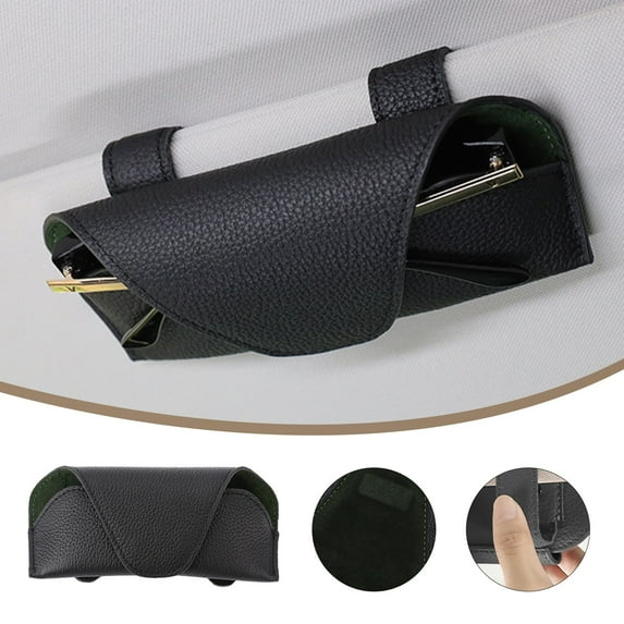 Sunglasses Holder for Car Sun Visor, Leather Auto Eyeglasses Storage Case with Hidden Magnetic Closure, Protective Glasses Organizer Box, Vehicle Visor Accessories for Woman Man (Black)